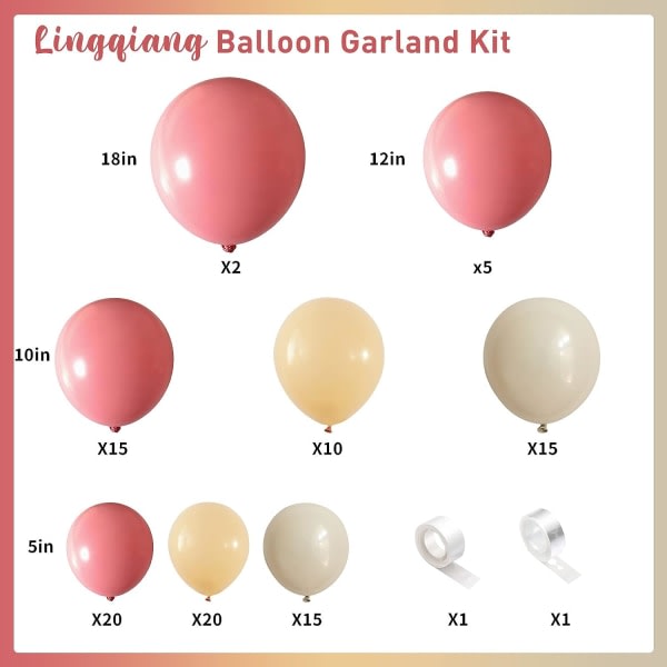 IC Dammrosa Beige Ballonggirlandbågesats, 104 st Retro Blush Rosa Aprikos Elfenben Vit Sand Naken Neutral Boho Ballonger Garlanddekorationer