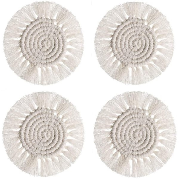 IC Dryckesunderlägg Absorberande Vävda Glasunderlägg Set Handgjorda Macrame Glasunderlägg med Tofsar Kaffe - 4 Pack-mönster 2