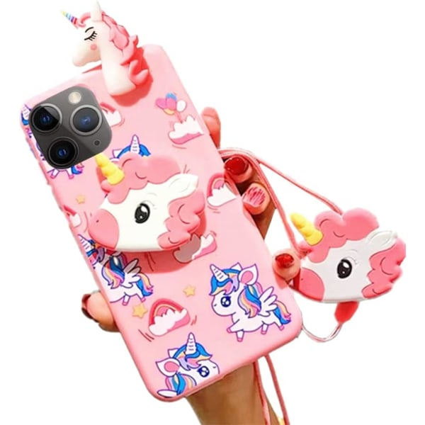 IC Enhjørning - etui til iPhone 14 Pro Max 6,7\" med snor, 3D-tegnet design Sød Elastisk Kickstand Pro Maxtective-etui (blå)