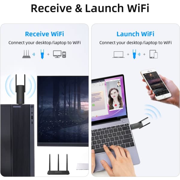 IC NOE AC1300 USB WiFi Stick Adapter med Højforstærkende Antenne