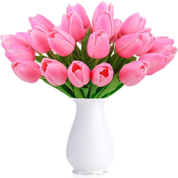 IC Konstgjorda tulpaner Fake Holland Mini Tulpan Real Touch Blommor 24 stycken för DIY Hemfest Bröllopsdekoration (full pulver)