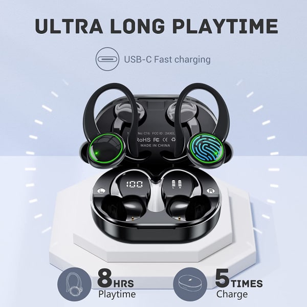 IC Bluetooth 5.3 Sportøretelefoner, In-Ear Trådløse Lydabsorberende