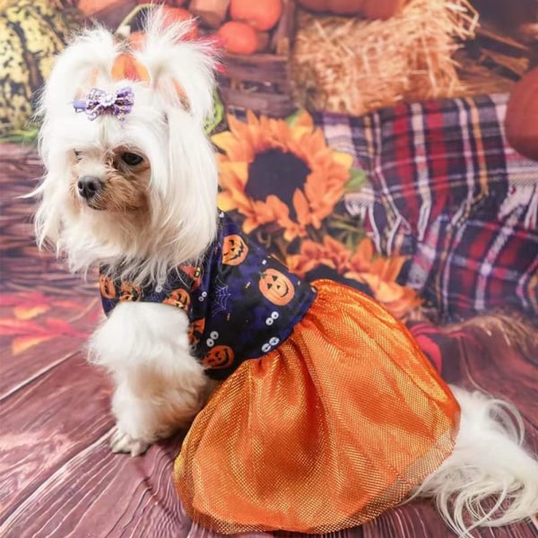 IC Halloween Hundekjole Ferietema Kattedrakt Pumpe Tutu Valpeskjorte Skjørt Edderkoppnett Pumpeklær for Katter Små Mellomstore Hunder (L)