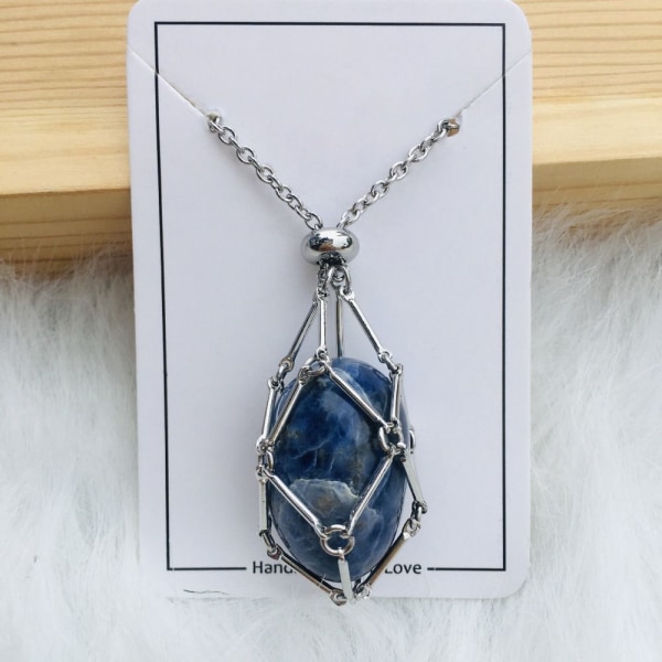 Kristallhållare Bur Halsband Kristallnät Metall Halsband SILVER Silver Silver Lapis Lazuli-Lapis Lazuli