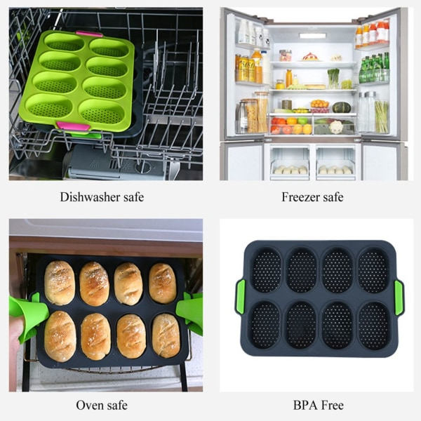 IC 2 stk Mini Baguette Bageform, perforeret non-stick papir