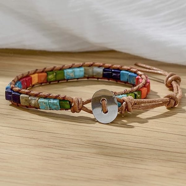 IC Chakra Armbånd til Kvinder med Ægte Stene Læderomslag Healing Bead Armbånd Kvinder Mænd Boho Venskabssmykker
