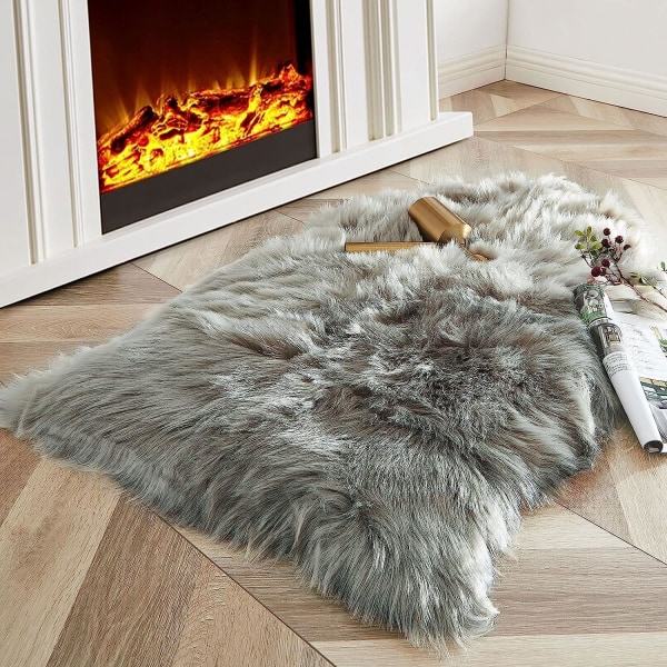 IG Vita Fuskpäls Stolsöverdrag, Fluffig Shag Fårskinn Säng Grå 2 x 3 ft