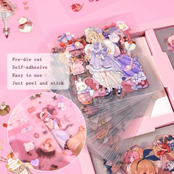 IC 100 ark Kawaii Girls Stickers Kit för journalföring - söt söt tecknad PET Transparent Collage Scrapbooking Tillbehör