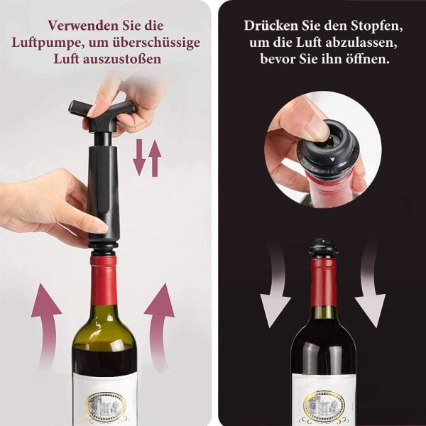 Vinpumpe Vakuumpumpe med 4 vinpropper (sort)