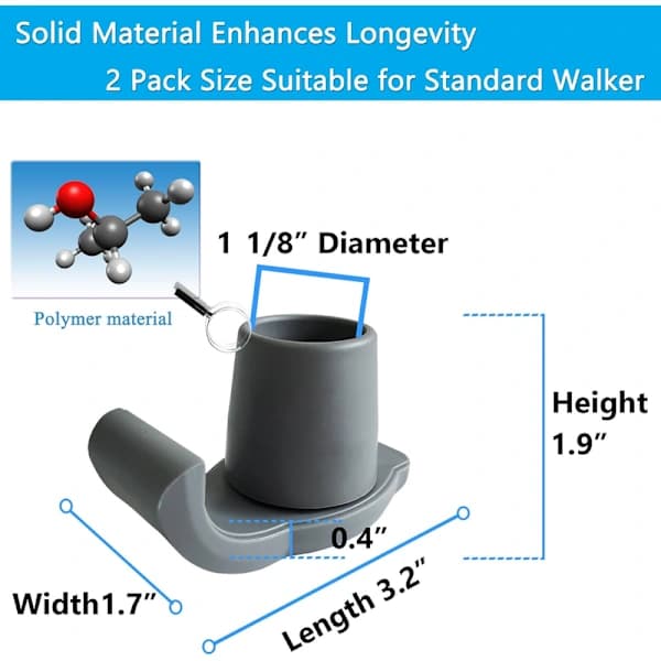 Walker Skid Glides - 2-pak Universal Pasform til Foldbare Rollatorer, Erstatningsrollator