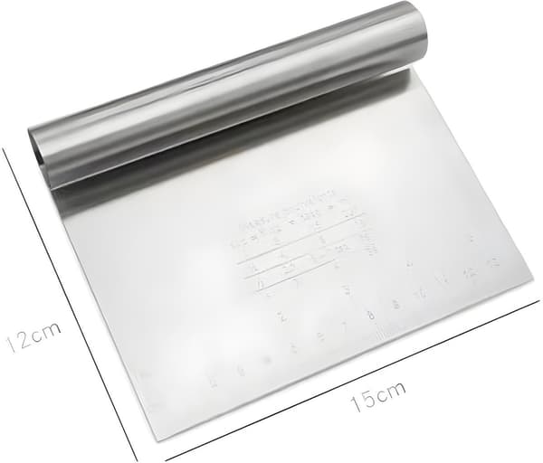 Degskrapa i rostfritt stål 2-pack med måttskala, bänkskrapa för bakning av pizza, bröd och bakverk, silver 15x12 cm