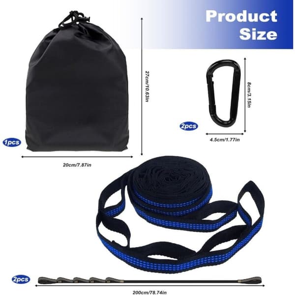 2-pack Hängmatteband med karbinhakar, 5+1 justerbara ringar för camping, utomhus, hängande orange (blå)