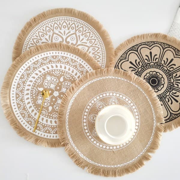 IC Ins Style enkle håndvevde bordbrikker underlag i jute Retro bomull A1