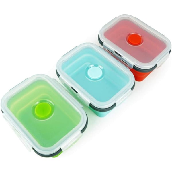 3 st Silikon Vikbara Matförvaringsbehållare Lunchlåda Bento Matförvaring Frys Uppvärmning Mikrovågsugn Diskmaskin Frys Ugnssäker 350ml rektangulär