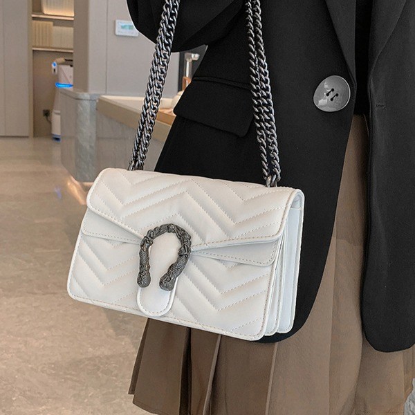 IC Crossbody-väska för kvinnor Axelväska Läder - Ormtryckt vit