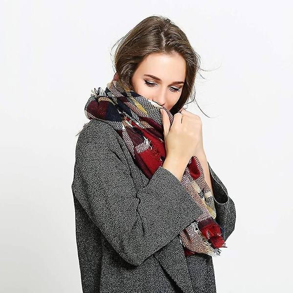 IC Damscarf Xxl Varm Myk Strikket Sjal Rutete Vinterhalsduk