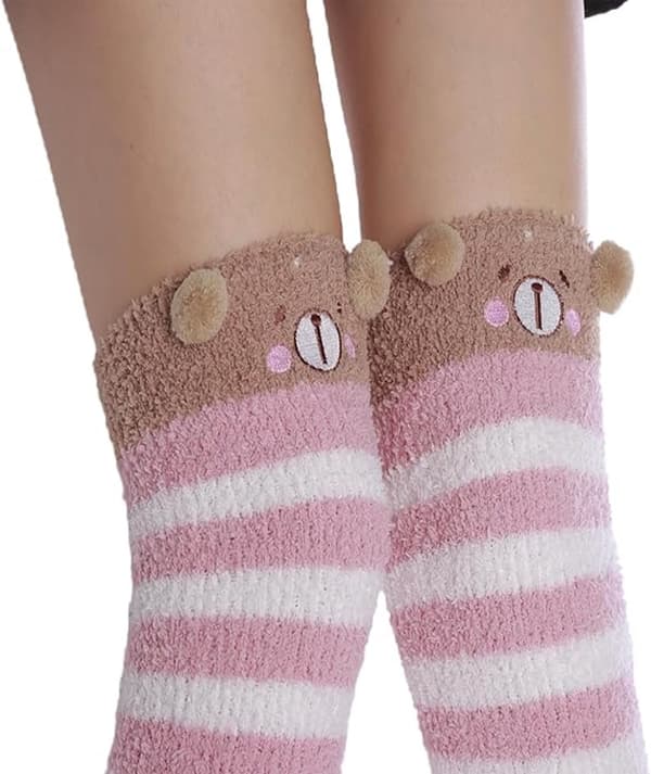 1 par knestrømper - varme, myke fleecestrømper, husstrømper for kvinner - vinter, fluffy, sovestrømper - korallfleece, tykk plysj - rosa