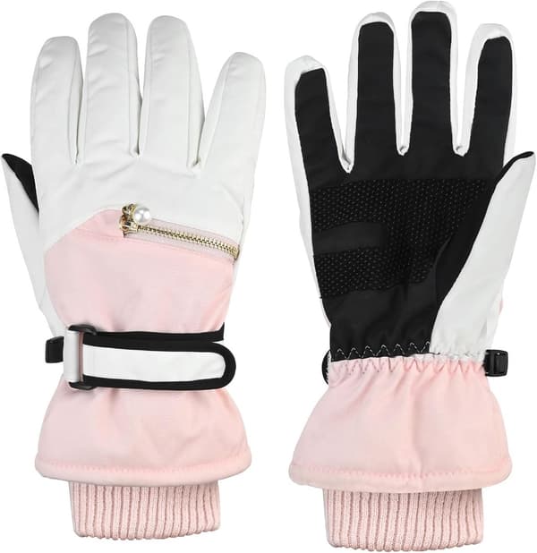 Vandtætte skihandsker til kvinder, varm polyester med touchscreen-fingre og skridsikker håndflade, til skiløb og vinteraktiviteter, pink