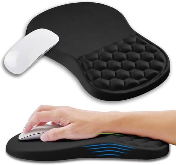 Ergonomisk musematte - håndleddsstøtte - minneskum - kontor - Blå mer