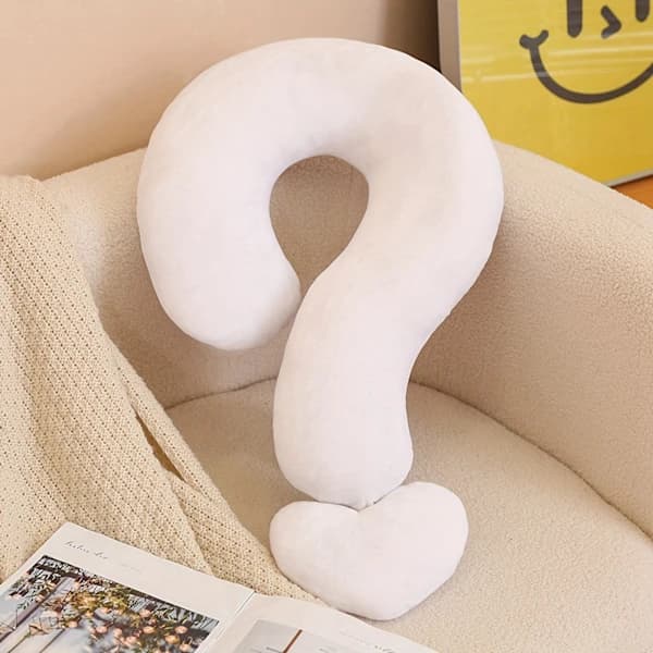 Irregular Decorative Pillow 35x55cm Question Mark Shape Pillow | Large Fun Pillow for Travel Neck Pillow White White
