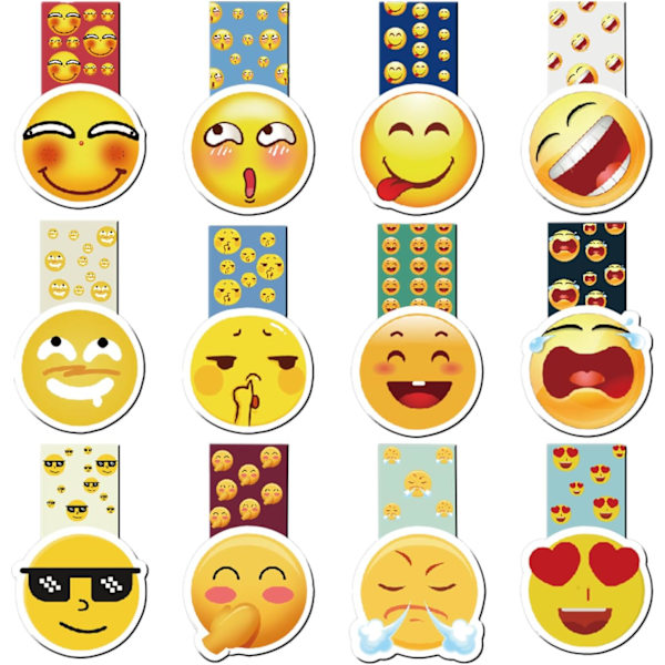 12 kpl magneettiset kirjanmerkit, söpöt emoji-kirjanmerkit, emomoticons-kirjanmerkit, magneettiset kirjanmerkit lapsille, värikkäät söpöt kirjanmerkit opiskelijoille, pojille, tytöille Z emoji