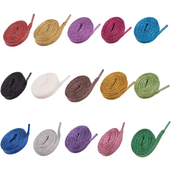 15 par 15 färger Glitter skosnöre Platt polyesteri skosnöre