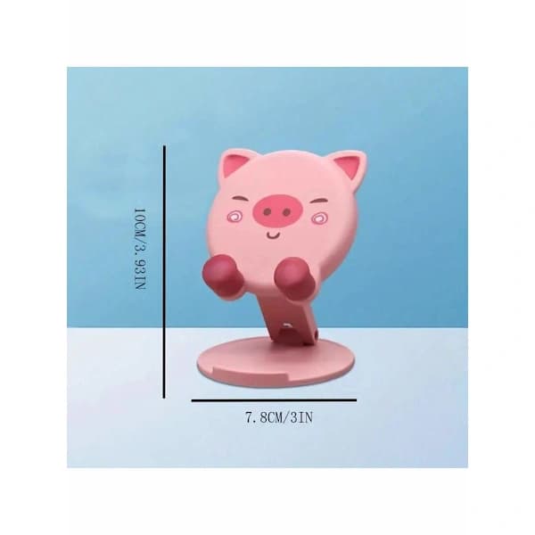 A pig-shaped adjustable phone holder, portable universal smartphone desk and bedside holder, foldable design Pink Pink