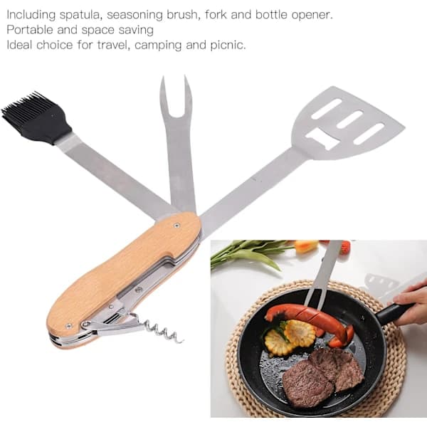 5-i-1 BBQ Grillverktøysett Sammenleggbart Bærbart Multiverktøy i Rustfritt Stål for Camping, Piknik og Hagegrilling