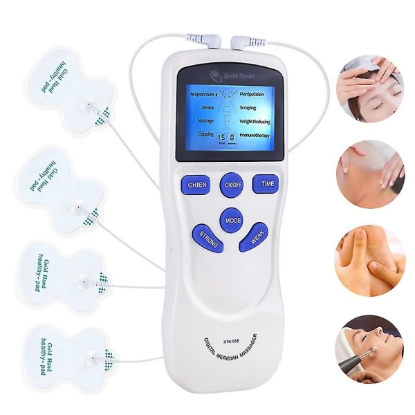 Tens Ems Machine Unit Elektrisk massasjeapparat Pulsmuskelstimulator Ryggterapi Smärtlindring med 4 elektrodplåster