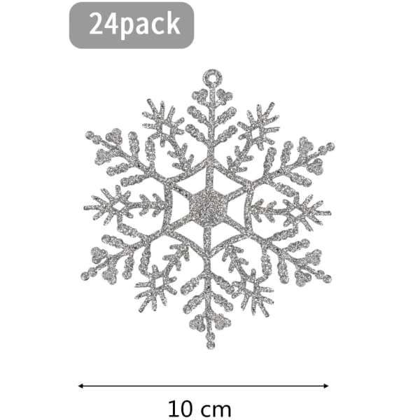 IC 24 stk. Glitter Snefnug Plast Jul Sølv
