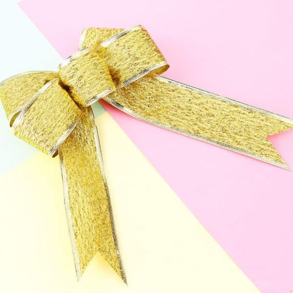 10 stk. Julebånd med Glitterstofknudepynt til Guld