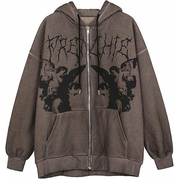 IC Kvinner Y2K Trykt Hetteluegenser Avkortet Topper Langærmet Oversized