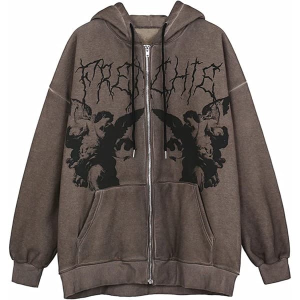IC Kvinnor Y2K Tryckt Hoodie Crop Toppar Långärmad Oversized