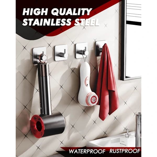 Self-adhesive Hooks 5-pack, Silver Heavy Duty Coat Hooks, Stainless Steel Wall Hooks for Bathroom, Waterproof Towel Hooks