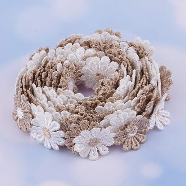 IC 15 Yards/påse Tyg Spetsband Daisy Flower Broderi Spetsband Trim för heminredning Kläder Presentkorgar - Kaffe