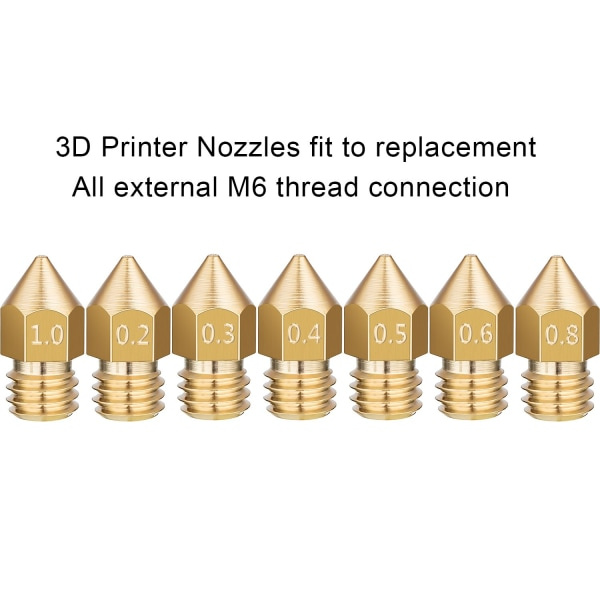 16 Extruderdysser til 3D-printere, kompatible med Creality Cr-10, i 7 forskellige størrelser