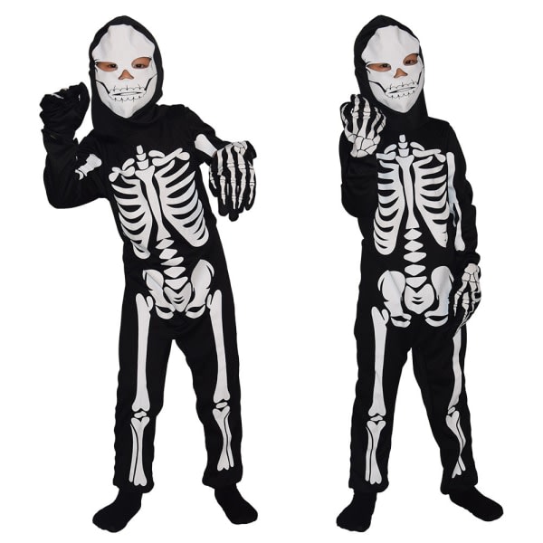 Barn Skelettdräkt, Halloween Skrämmande Jumpsuit för Barn Storlek L