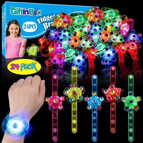 IC 24-pack LED-upplysta Fidget Spinner Armband Festfavoriter för barn 4-8 8-12, Glow in The Dark Festtillbehör, Pinata Goodie Bag-stoppare