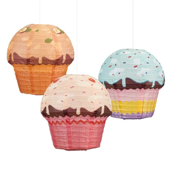 IC 3D cupcake papirlanterner, festpynt 3 stk