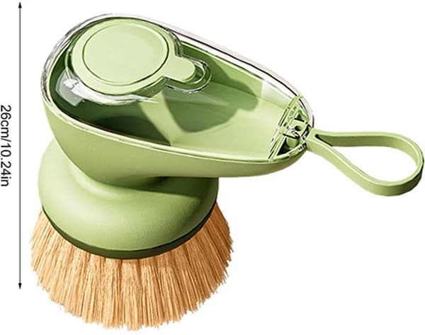 Diskborste med tvåldispenser, påfyllningsbar handskrubb med växtfiberborst, för rengöring av kastruller, stekpannor och diskho, grön, 1-pack