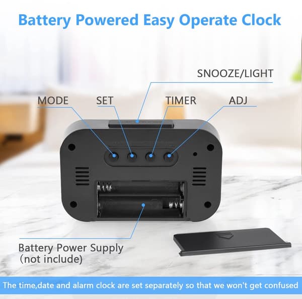 Sort digitalt vækkeur til børn – 12/24t, snooze, temperatur, dato, bærbart med LED-display