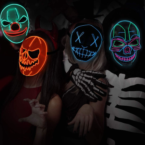 Halloween-maske, LED-maske med 3 blinktilstande kraniemaske IC