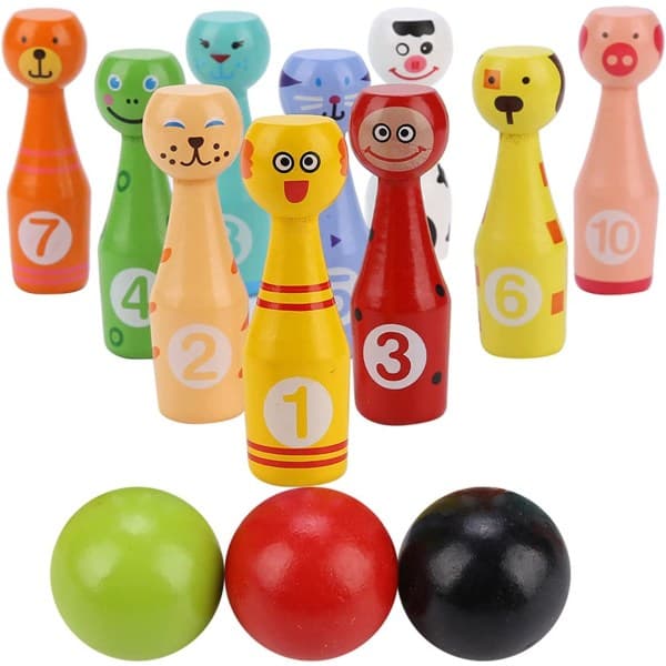 Bowlingset för barn, pedagogiska bowlingleksaker i trä