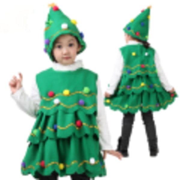 IC Kid Christmas Tree Costume ärmlös klänning + hatt Xmas outfit 100cm