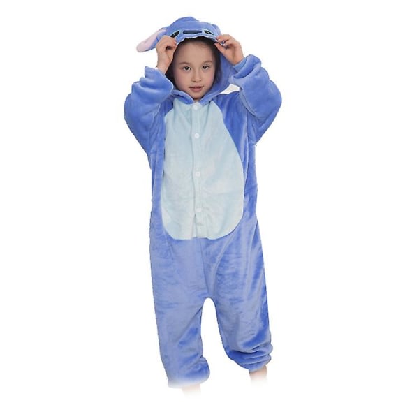 Kids Stitch Onesie Animal Pyjamas, Halloween Cosplay One Piece Sleepwear Cartoon Outfits Blå 140cm