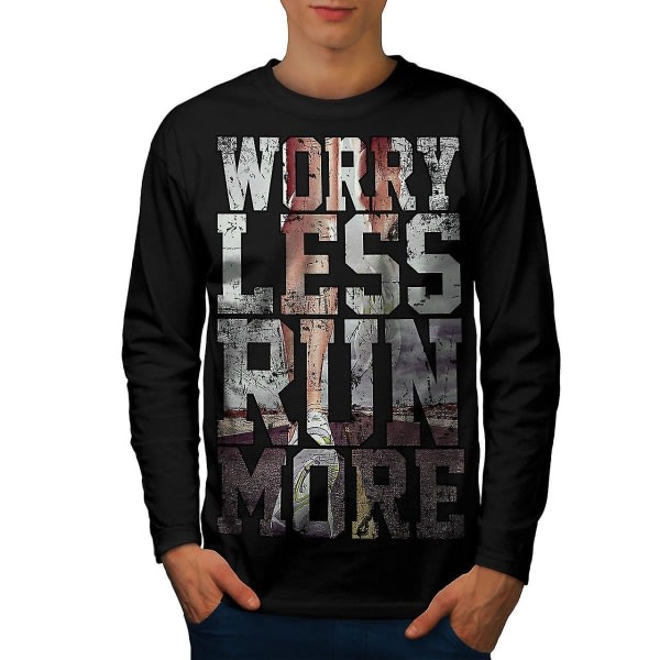 Less Worry Gym, svart langermet t-skjorte for menn M