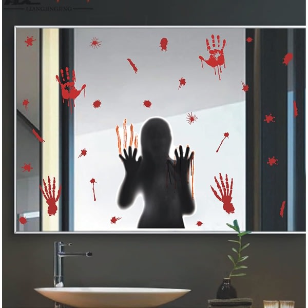 IC Halloween-dekor Bloddekal Dörrfingeravtryck Självhäftande klistermärken Glasfönsterväggklistermärken för navetta