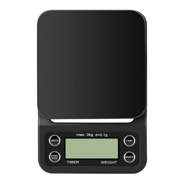 IC Digital kaffevåg med timer, 3 kg / 0,1 g elektrisk smykesvåg Matvåg med LCD-skærm (batterier medfølger ej)