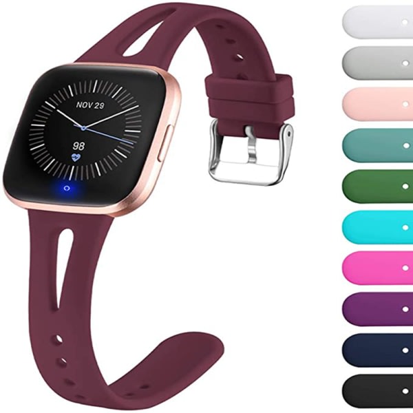 Vattentätt armband i silikon för Fitbit Versa2/Versa Lite/Versa - Vinröd, Small