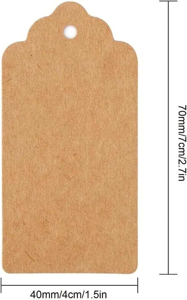 100 kpl ruskeat hintalaput käsityöetiketit narulla 7 x 4 cm